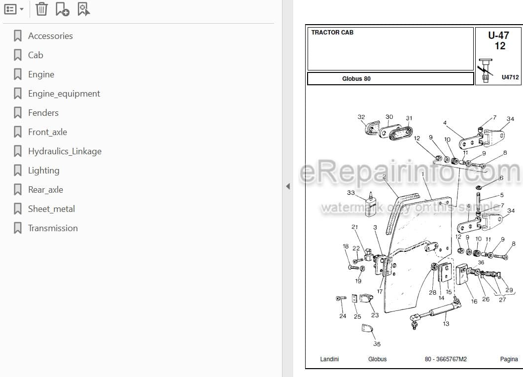 Photo 3 - Landini Globus 80 Parts Catalog Tractor 3665767M2