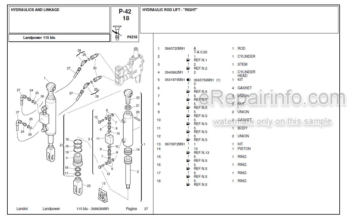 Photo 4 - Landini Landpower 115 Parts Catalog Tractor 3688288M1