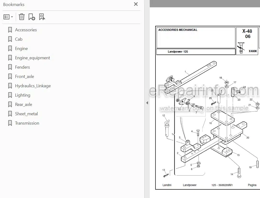Photo 3 - Landini Landpower 125 Parts Catalog Tractor 3688289M1