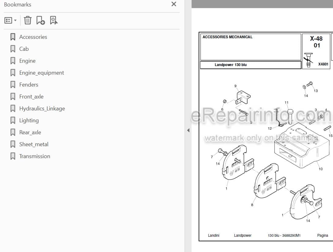 Photo 3 - Landini Landpower 130 Parts Catalog Tractor 3688290M1