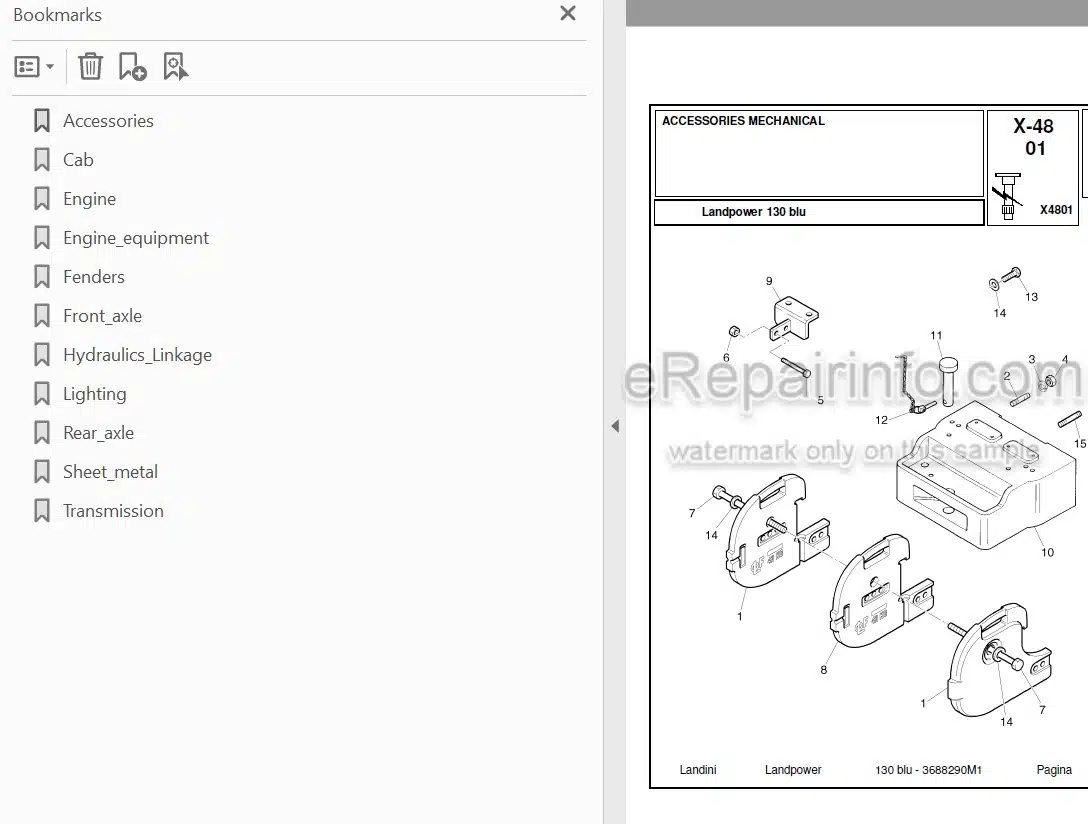 Photo 3 - Landini Landpower 130 Parts Catalog Tractor 3688290M1
