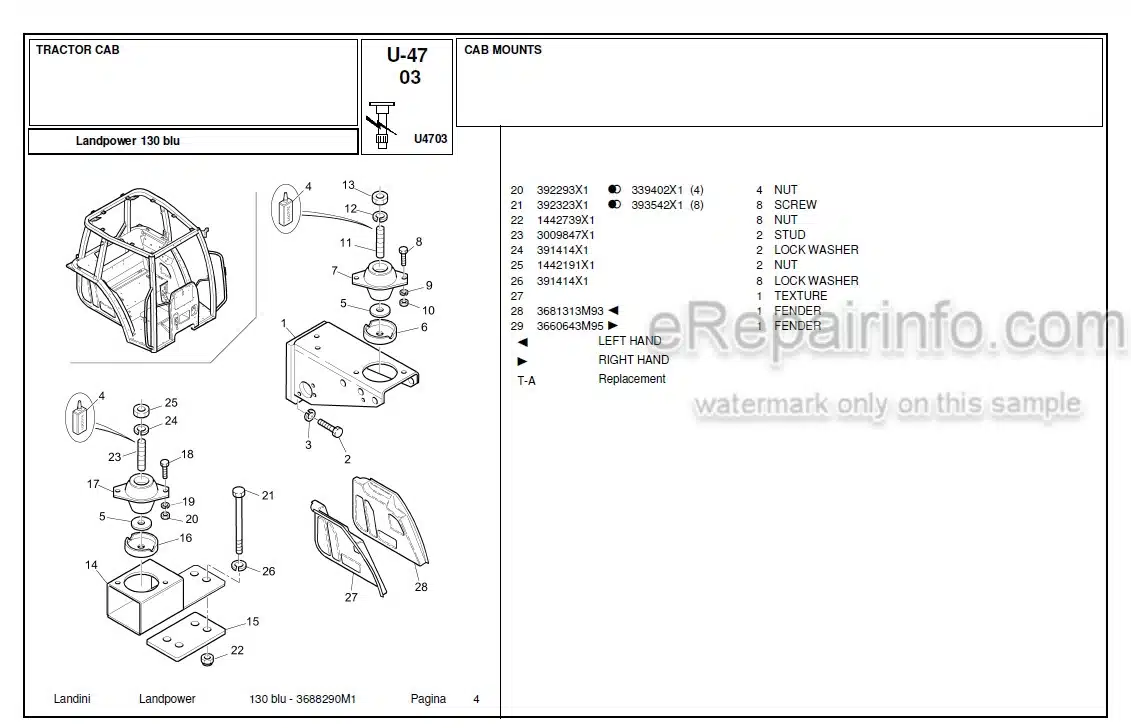 Photo 10 - Landini Landpower 130 Parts Catalog Tractor 3688290M1