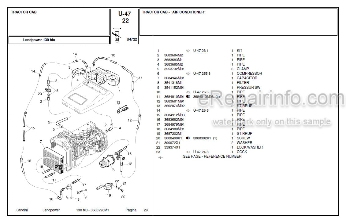 Photo 4 - Landini Landpower 130 Parts Catalog Tractor 3688290M1