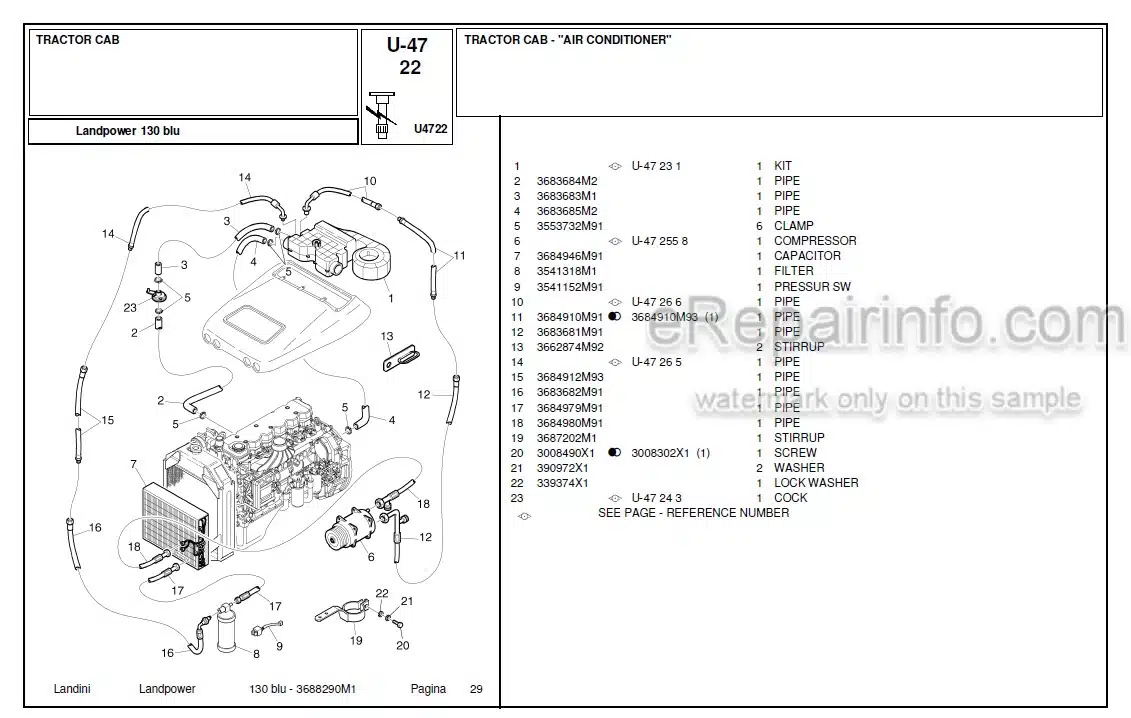 Photo 4 - Landini Landpower 130 Parts Catalog Tractor 3688290M1