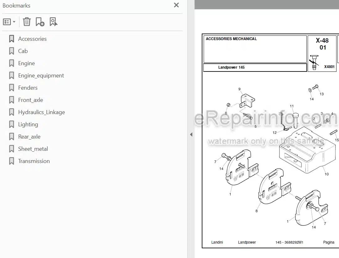 Photo 3 - Landini Landpower 145 Parts Catalog Tractor 3688292M1