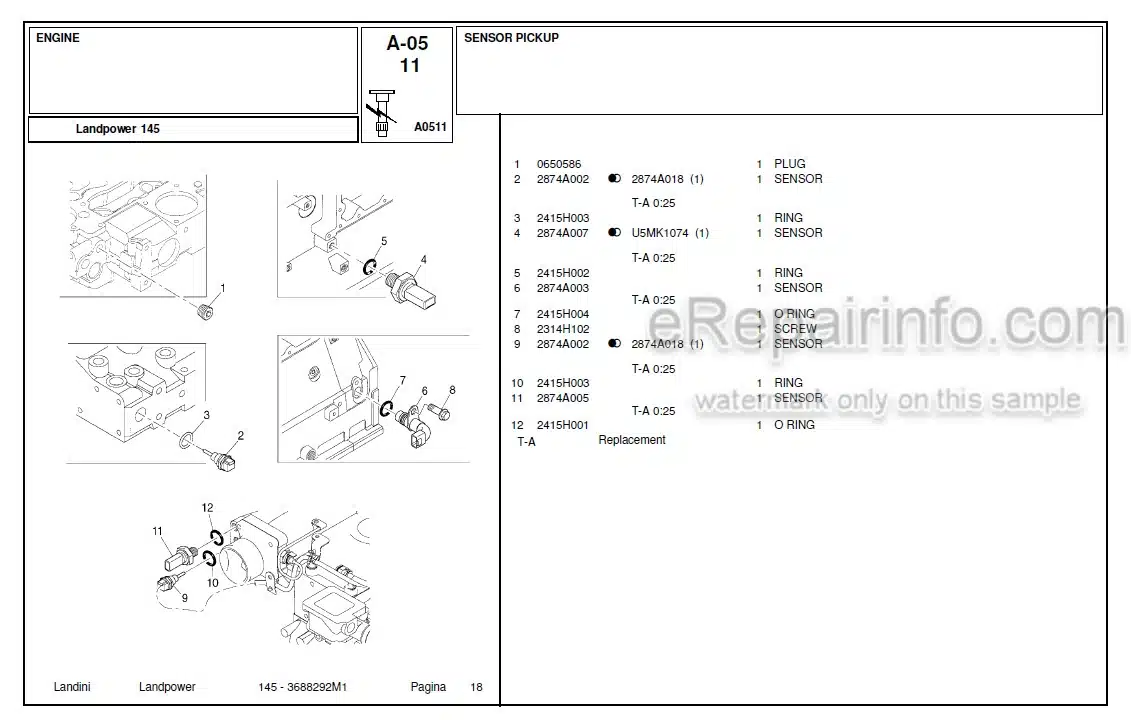 Photo 4 - Landini Landpower 145 Parts Catalog Tractor 3688292M1
