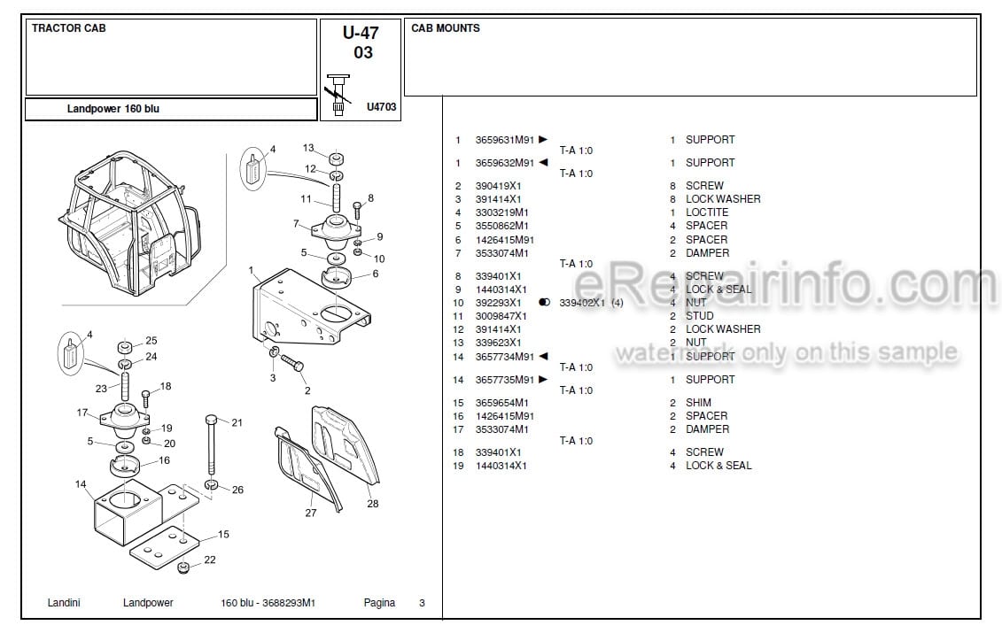 Photo 4 - Landini Landpower 160 Parts Catalog Tractor 3688293M1