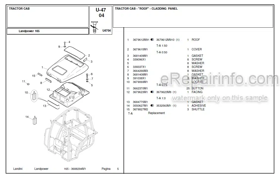 Photo 1 - Landini Landpower 165 Parts Catalog Tractor 3688294M1