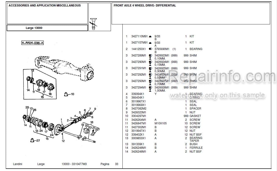 Photo 4 - Landini Large 13000 Parts Catalog Tractor 3310477M3