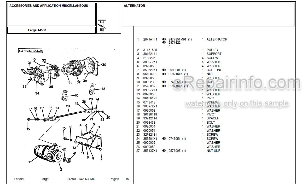 Photo 1 - Landini Large 14500 Parts Catalog Tractor 1426639M4