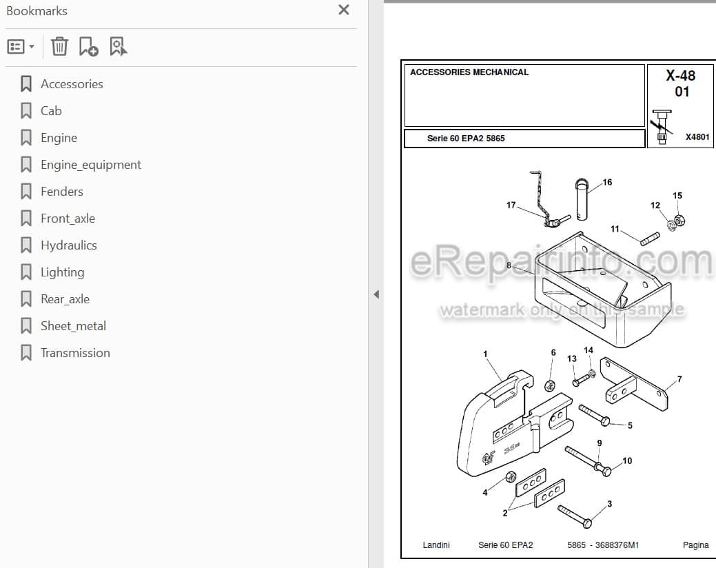Photo 3 - Landini Serie 60 EPA2 5865 Parts Catalog Tractor 3688376M1