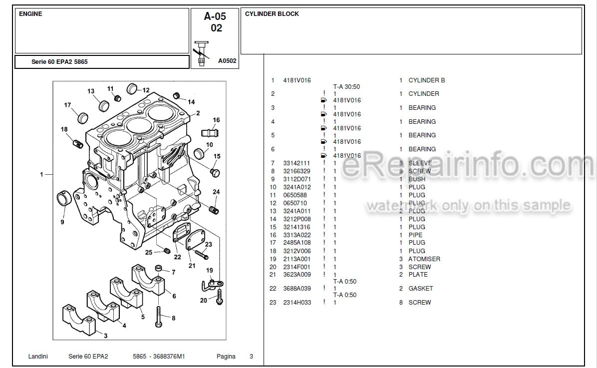 Photo 4 - Landini Serie 60 EPA2 5865 Parts Catalog Tractor 3688376M1