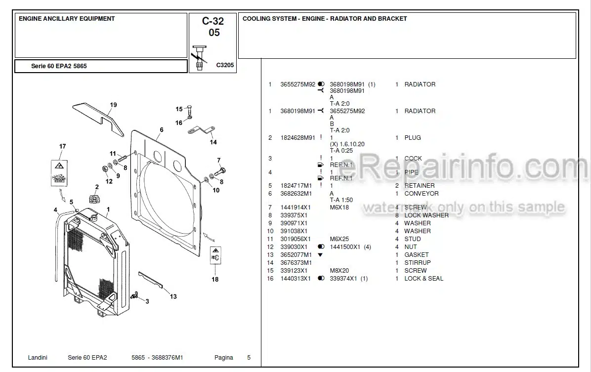 Photo 12 - Landini Serie 60 EPA2 5865 Parts Catalog Tractor 3688376M1