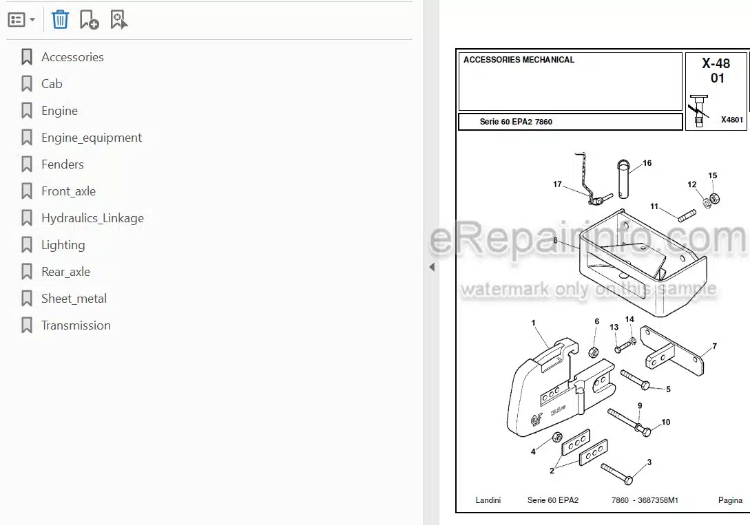 Photo 3 - Landini Serie 60 EPA2 7860 Parts Catalog Tractor 3687359M1