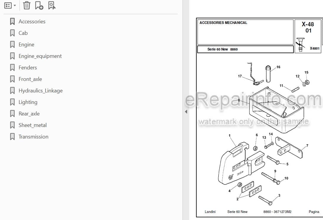 Photo 3 - Landini Serie 60 New 8860 Parts Catalog Tractor 3671273M2