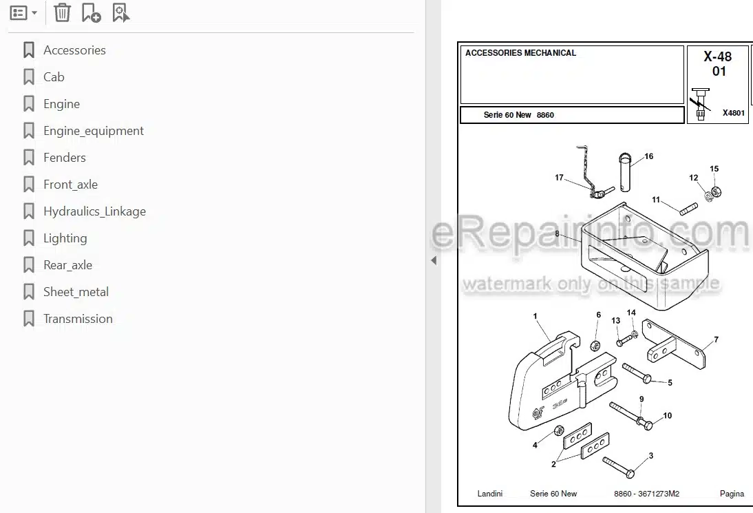 Photo 3 - Landini Serie 60 New 8860 Parts Catalog Tractor 3671273M2