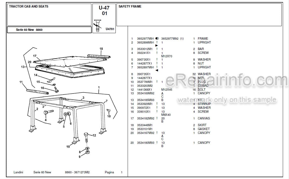 Photo 4 - Landini Serie 60 New 8860 Parts Catalog Tractor 3671273M2