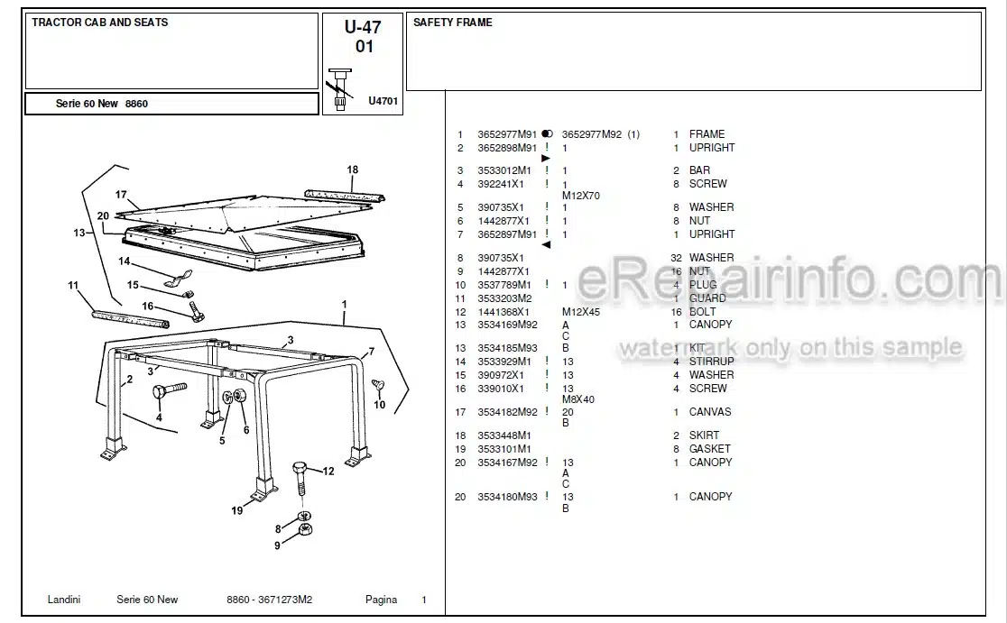 Photo 4 - Landini Serie 60 New 8860 Parts Catalog Tractor 3671273M2