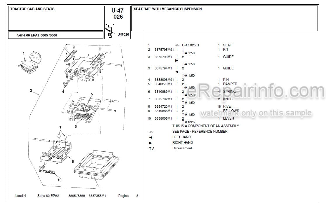 Photo 4 - Landini Series 60 EPA2 8865 8860 Parts Catalog Tractor 3687355M1
