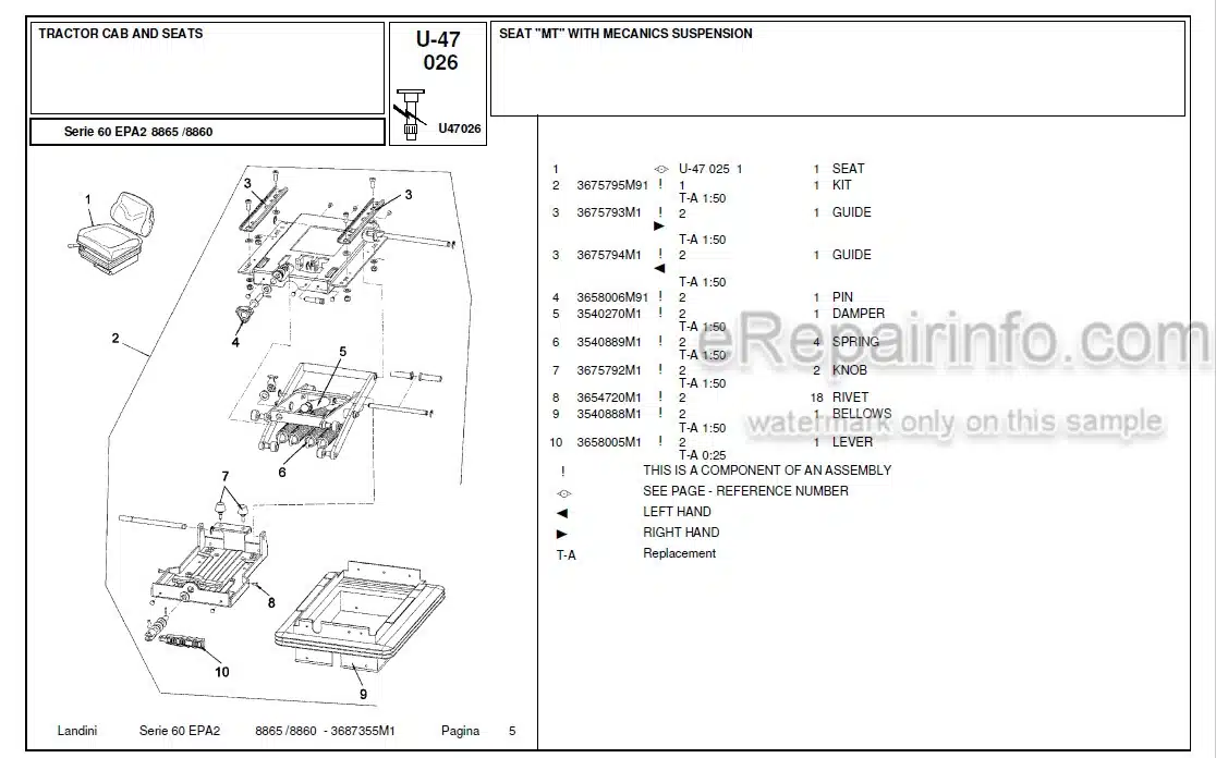 Photo 4 - Landini Series 60 EPA2 8865 8860 Parts Catalog Tractor 3687355M1