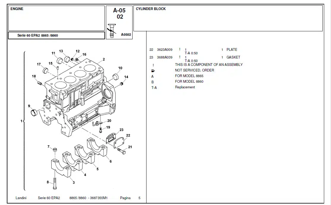 Photo 1 - Landini Series 60 EPA2 8865 8860 Parts Catalog Tractor 3687355M1