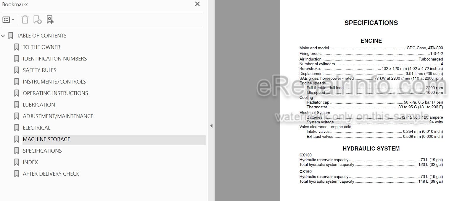 Photo 3 - Case CX130 CX160 Operators Manual Excavator