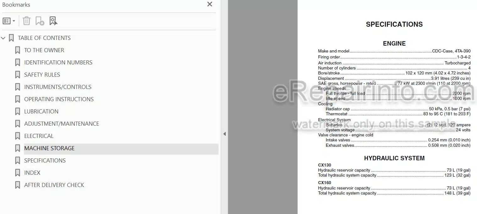 Photo 3 - Case CX130 CX160 Operators Manual Excavator
