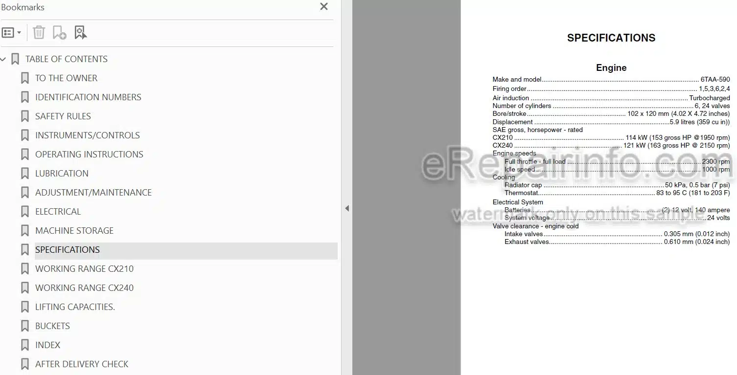 Photo 3 - Case CX210 CX240 Operators Manual Excavator