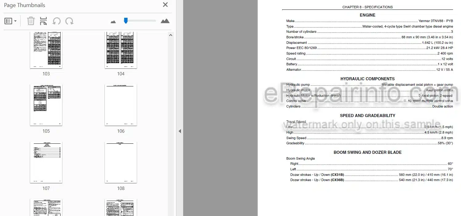 Photo 3 - Case CX31B CX36B Operators Manual Excavator 87458478