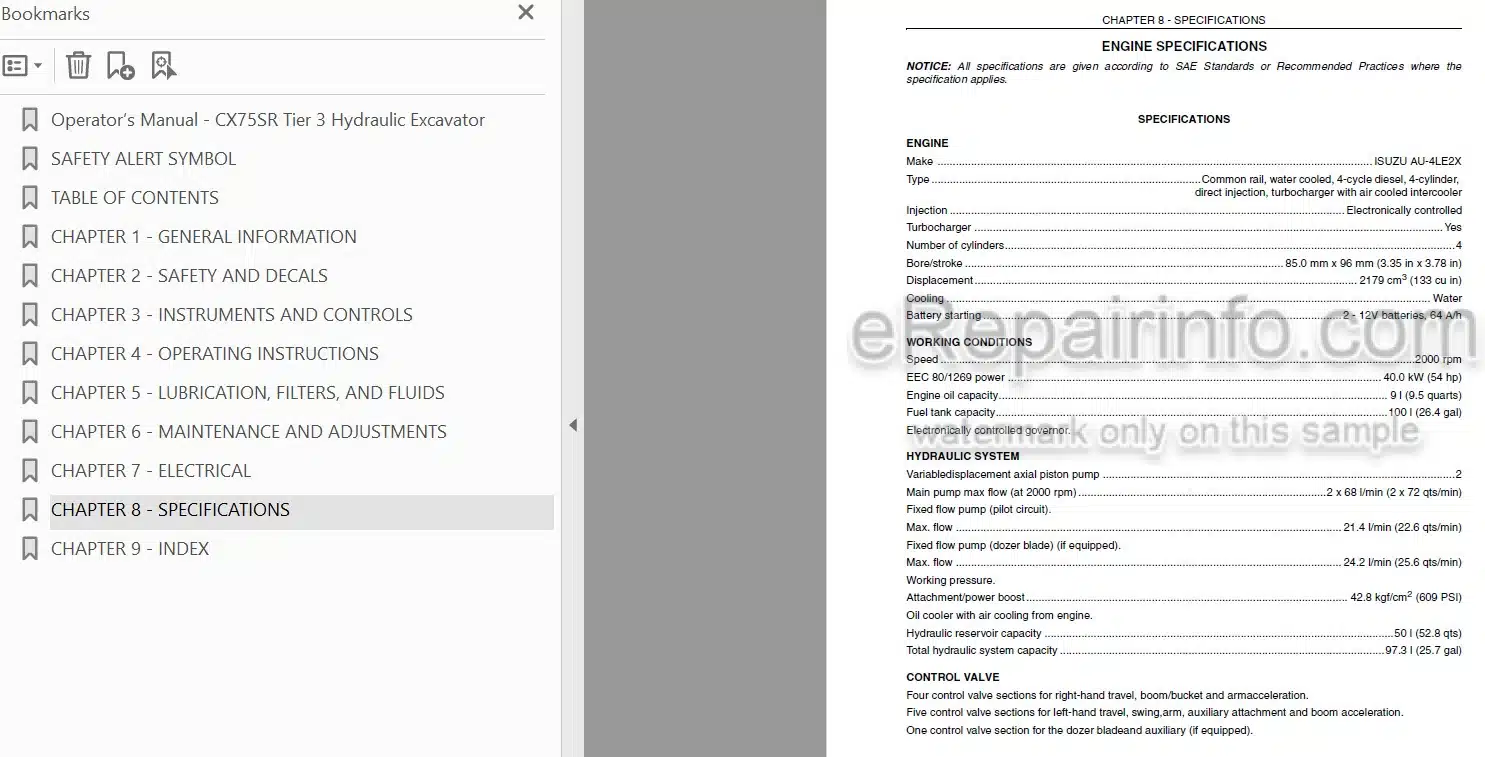 Photo 3 - Case CX75SR Tier 3 Operators Manual Hydraulic Excavator 84301821