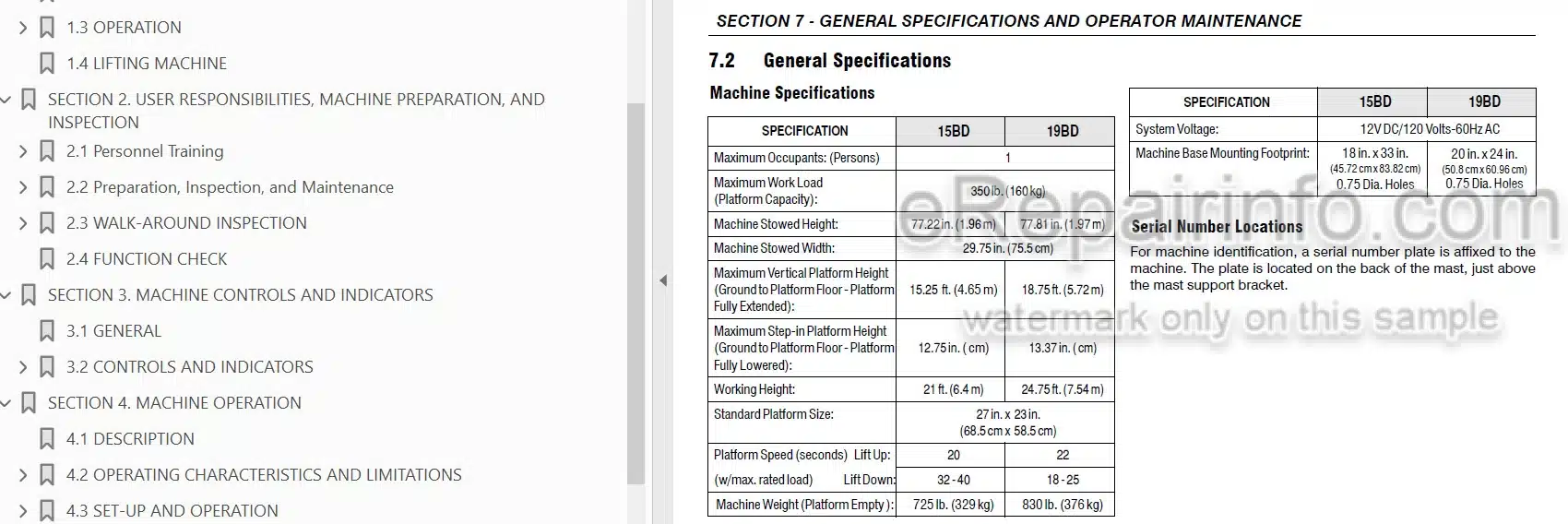 Photo 3 - JLG 15BD 19BD Operation And Safety Manual Vertical Mast 3121153
