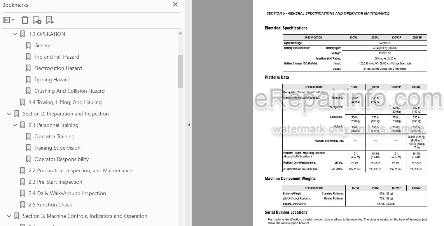 Photo 3 - JLG 15DVL 20DVL 15DVSP 20DVSP Operation And Safety Manual Vertical Mast