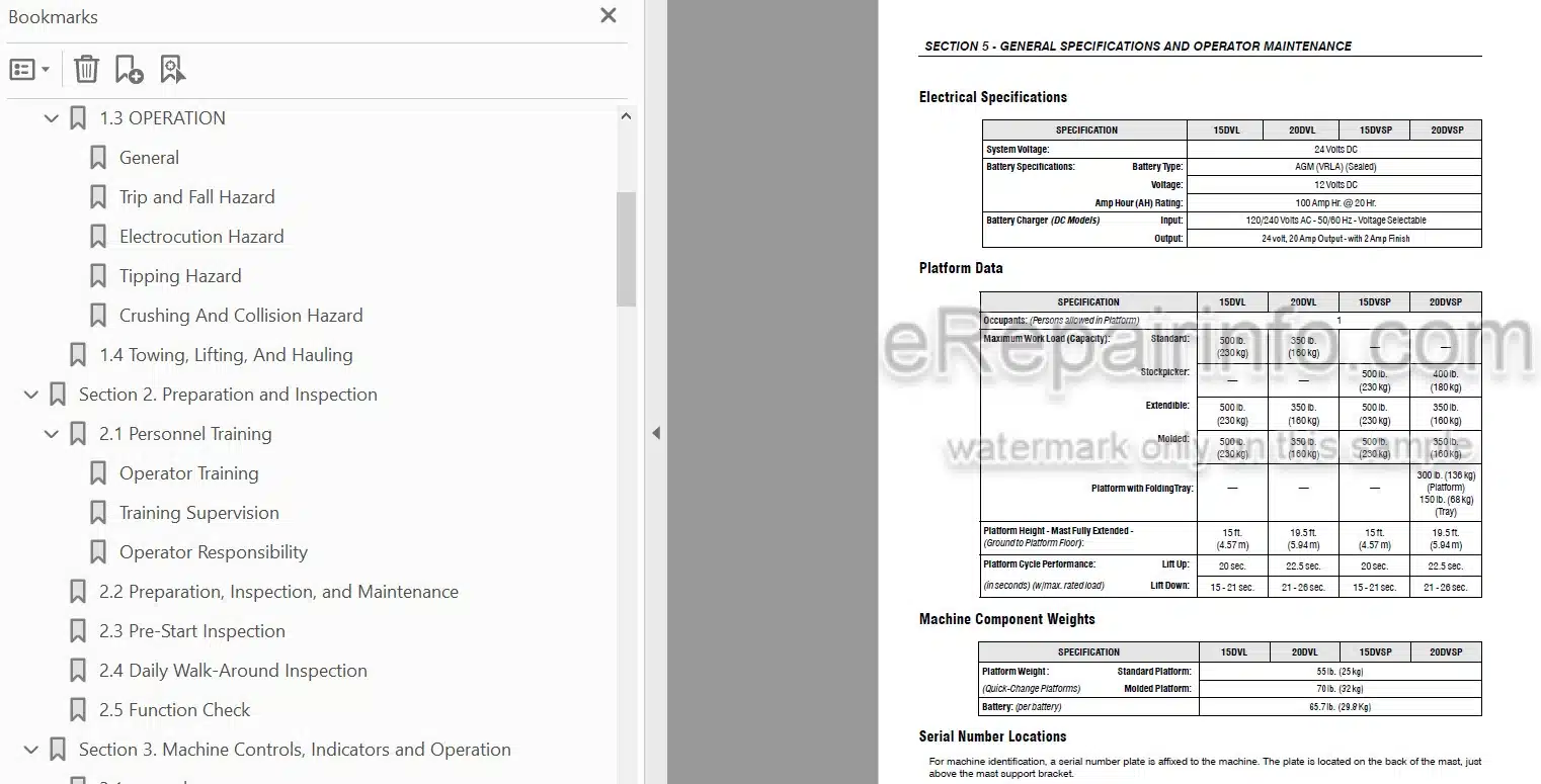 Photo 3 - JLG 15DVL 20DVL 15DVSP 20DVSP Operation And Safety Manual Vertical Mast
