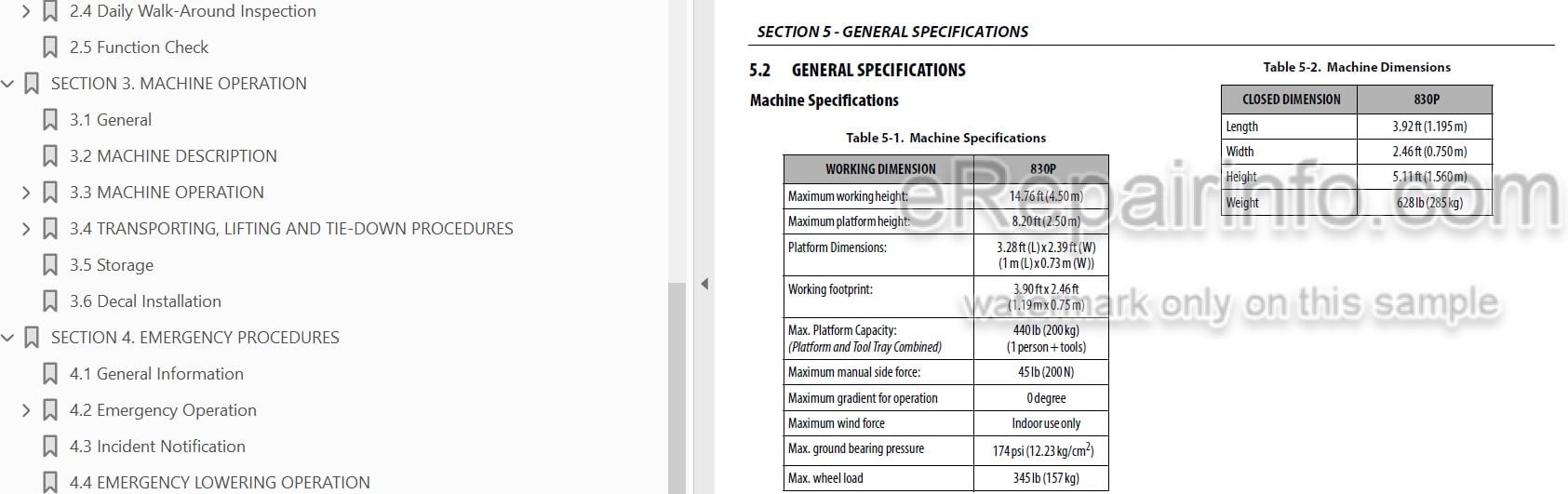 Photo 4 - JLG 830P Operation And Safety Manual Vertical Mast SN1