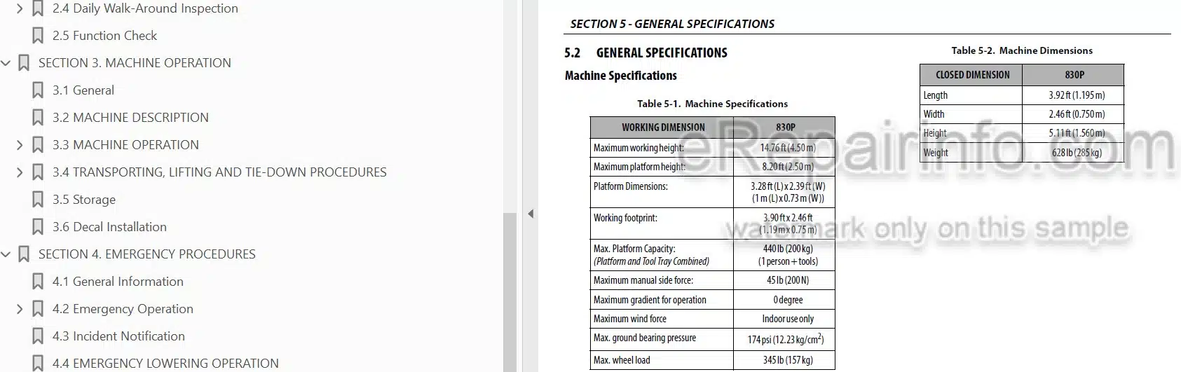 Photo 4 - JLG 830P Operation And Safety Manual Vertical Mast SN1