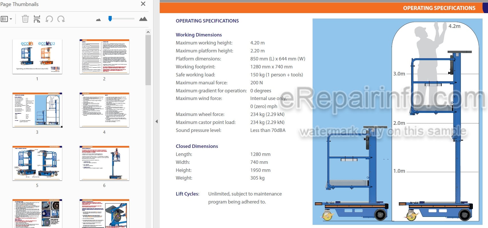 Photo 3 - JLG Ecolift X Ecolift 2.2 Operating And Maintenance Manual Power Tower