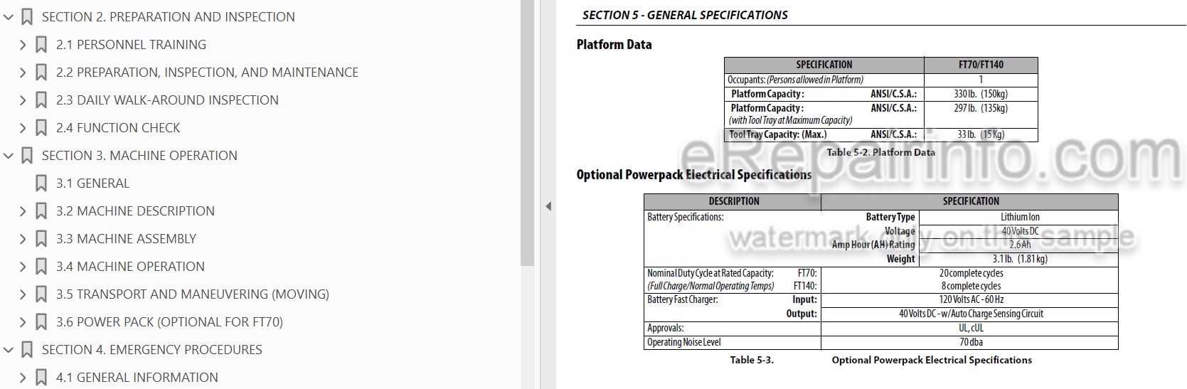 Photo 3 - JLG FT70 FT140 Operation Safety Service Maintenance Manual Liftpod