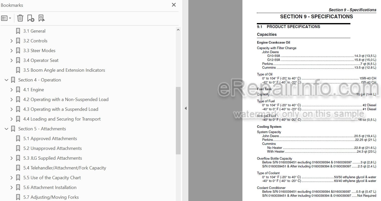 Photo 3 - JLG G10-55A G12-55A Operation And Safety Manual Telehandler SN1