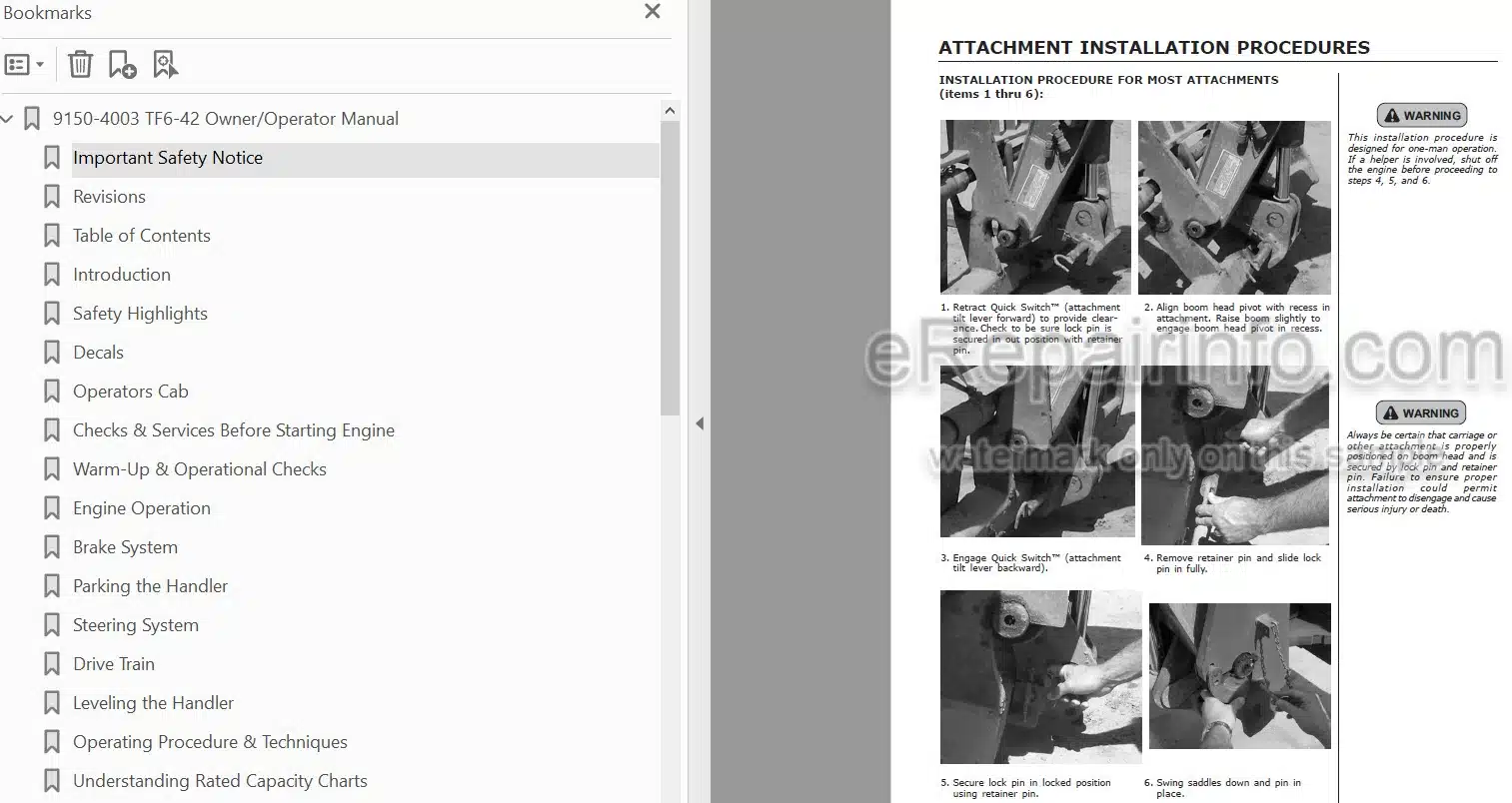 Photo 4 - JLG Gradall TF6-42 Owner Operator Manual Telehandler 91504003