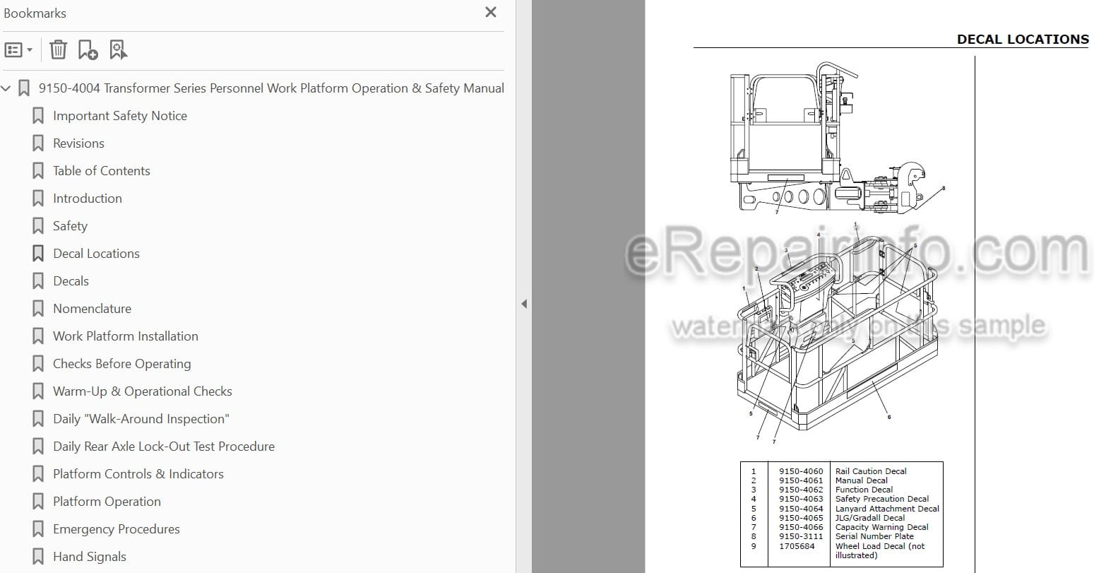 Photo 3 - JLG Gradall Transformer Series Operation And Safety Manual Work Platform 9150-4004 ENG