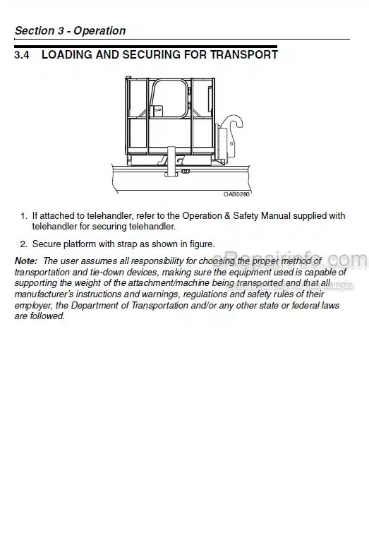 Photo 4 - JLG Operation And Safety Manual Military Telehandler Personnel Work Platform 31200203