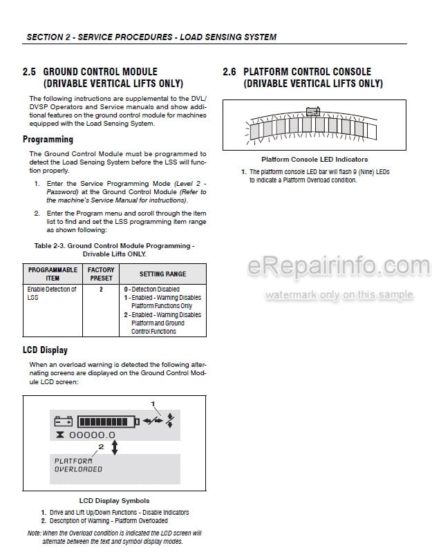 Photo 2 - JLG Operation Safety Service Maintenance Parts Manual Supplement Load Sensing System For Vertical Lift