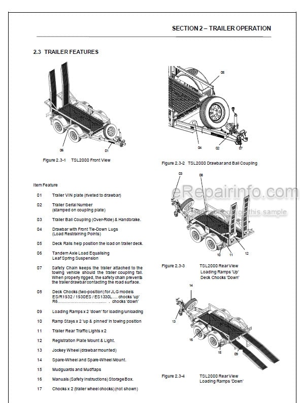 Photo 3 - JLG TSL2000 Operation Safety And Service Manual Scissor Lift Trailer 1001233509