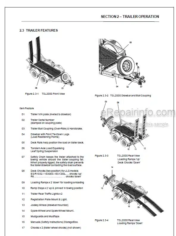 Photo 3 - JLG TSL2000 Operation Safety And Service Manual Scissor Lift Trailer 1001233509