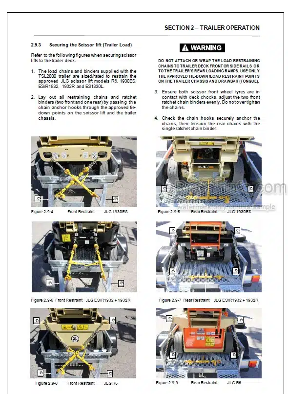 Photo 1 - JLG TSL2000 Operation Safety And Service Manual Scissor Lift Trailer 1001233509