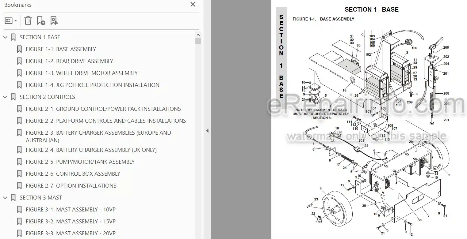 Photo 3 - JLG 10VP 15VP 20VP Illustrated Parts Manual Vertical Mast