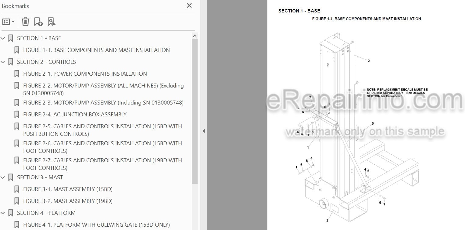 Photo 3 - JLG 15BD 19BD Illustrated Parts Manual Vertical Mast 3121155