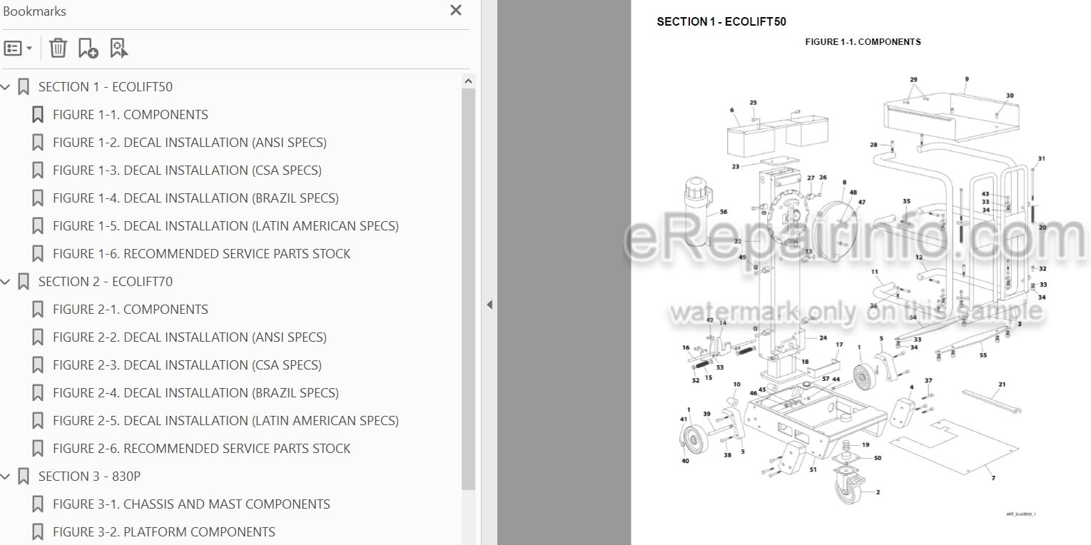 Photo 3 - JLG Ecolift 50 Ecolift 70 830P Illustrated Parts Manual Vertical Mast 3121743 SN1