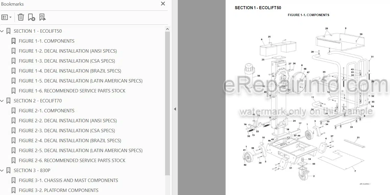 Photo 3 - JLG Ecolift 50 Ecolift 70 830P Illustrated Parts Manual Vertical Mast 3121743 SN1