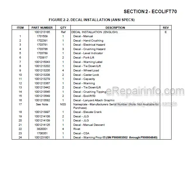 Photo 4 - JLG Ecolift 50 Ecolift 70 830P Illustrated Parts Manual Vertical Mast 3121743 SN1